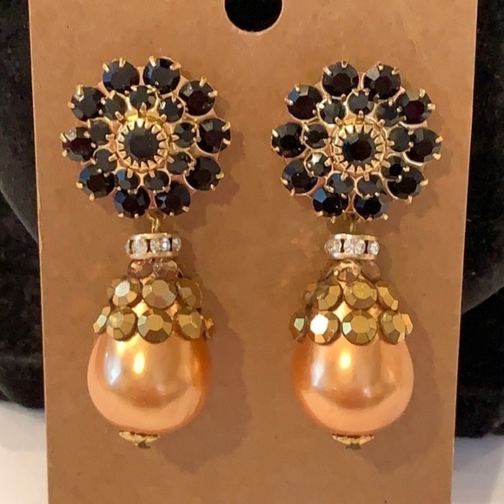 💐5/25 bold large crystal faux Pearl dangle 1980s